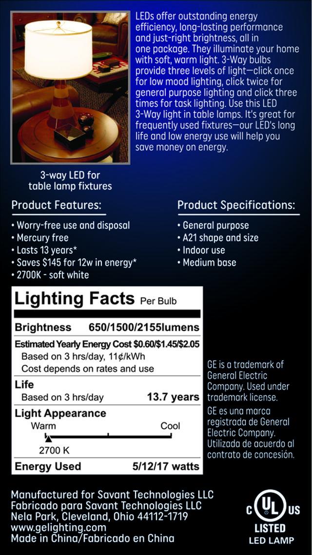 GE Classic LED 150/100/50 Watt Replacement, Soft White, A21 3-Way Bulb (1 Pack)