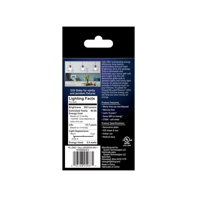 GE Classic/LED Core LED 60 Watt Replacement, Soft White, G25 Vanity - Globe Bulbs (1 Pack)