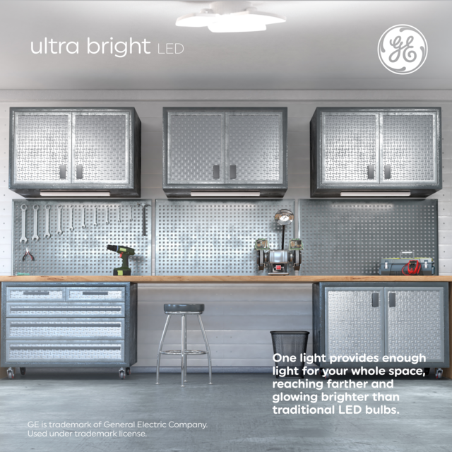 GE Ultra Bright LED Utility Light Fixture, Adjustable Light Panels, Medium Base