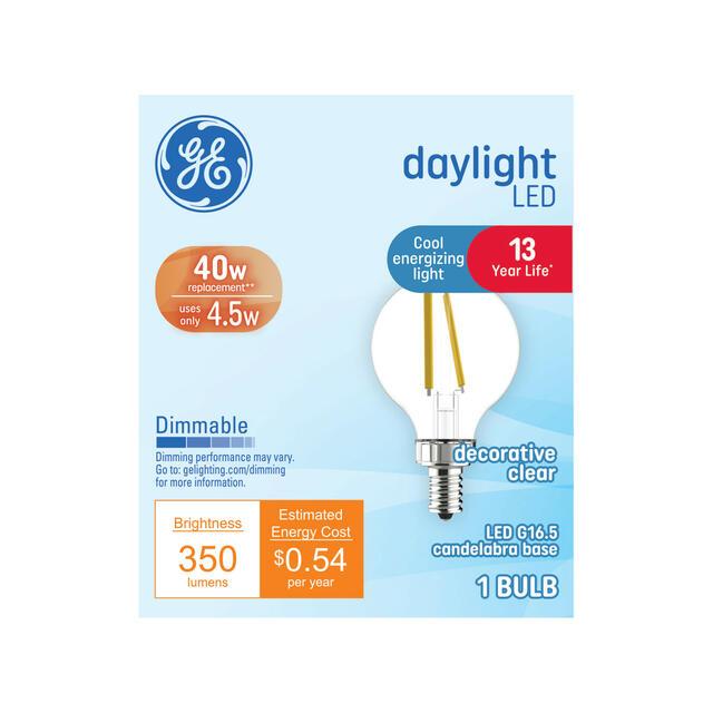 GE LED Light Bulb, G16.5 Vanity Globe Lights, 40 Watt Replacement, Daylight