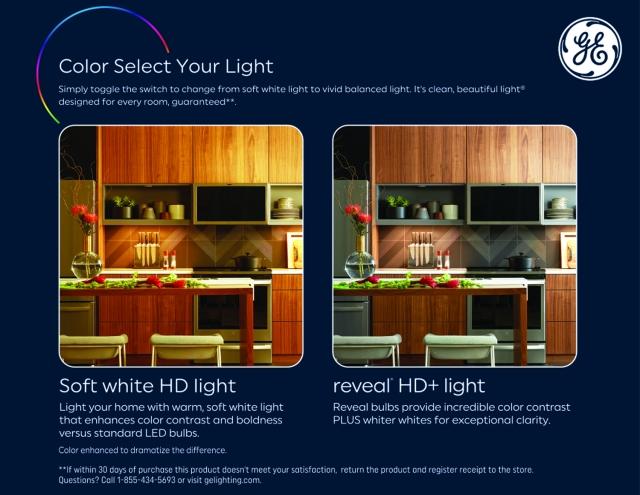 GE Reveal HD+ LED 60 Watt Replacement, Reveal + Soft White, G25 Vanity - Globe Bulbs (2 Pack)