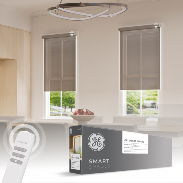 GE Smart Shade, Motorized Window Blind with Matter & Remote Control, Easy Install, White Hardware, Translucent Grey Fabric, Quiet Operation, 38” Width, Adjustable Length, 1 Shade