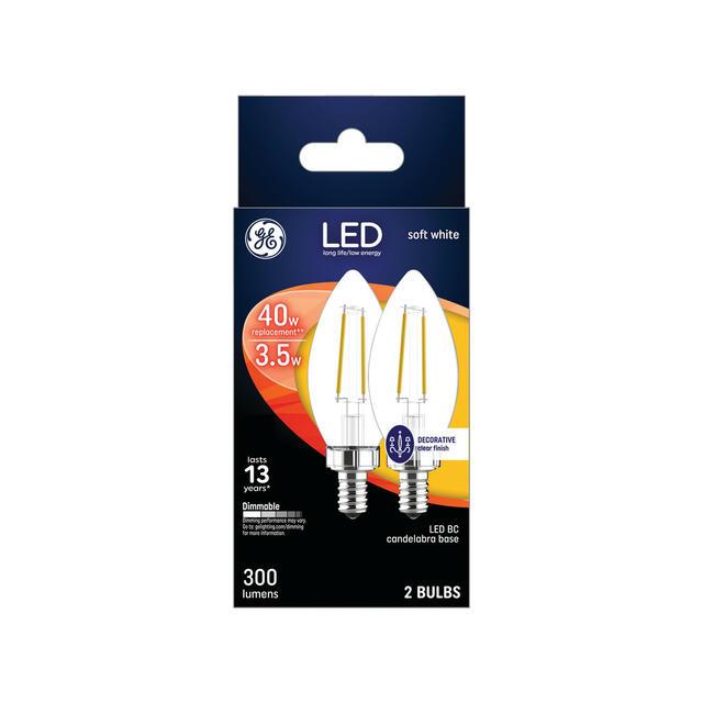 GE Classic LED 40 Watt Replacement, Soft White, B11 Deco - Candle Bulbs (2 Pack)
