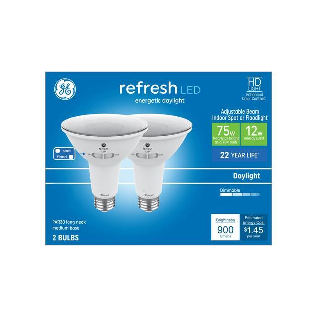 GE Refresh HD LED 75 Watt Replacement, Daylight, PAR30L Indoor Floodlight Bulbs (2 Pack)