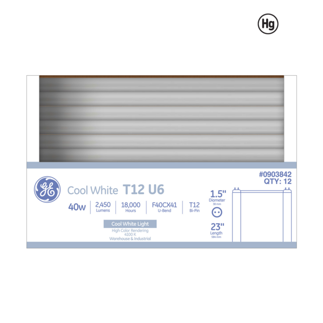 GE Cool White 40 Watt 22.99 Inch T12 2G13 Base Fluorescent Tube 1 Pack