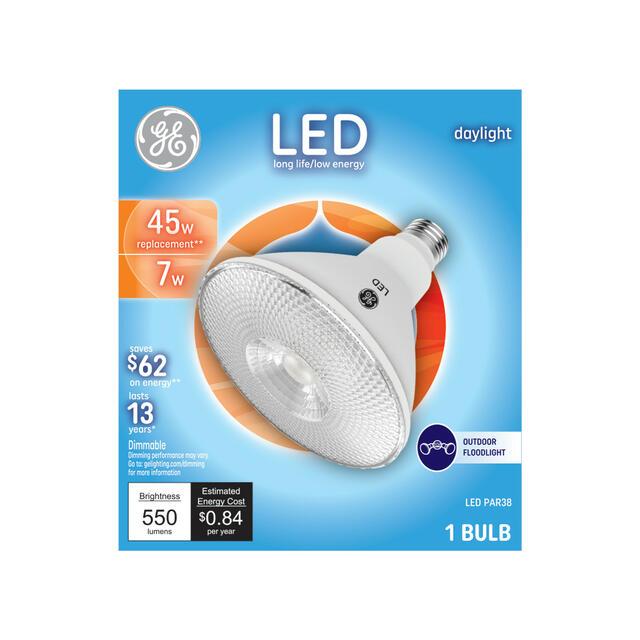 GE LED Light Bulb, PAR38 Outdoor Floodlight Bulb, 45 Watt Replacement, Daylight