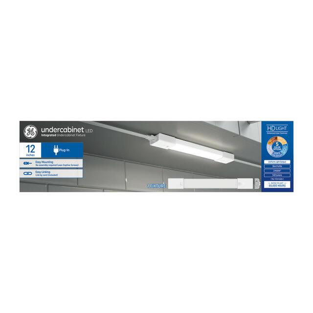 GE LED Undercabinet Light Fixture, Plug-in Integrated Bar Light, 12in (1-Pack)