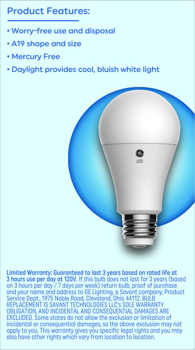 GE Basic LED 100 Watt Replacement, Daylight, A19 3-Way Bulb (1 Pack)