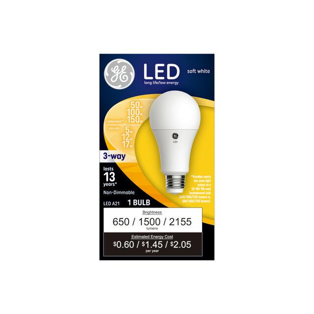 GE Classic LED 150/100/50 Watt Replacement, Soft White, A21 3-Way Bulb (1 Pack)