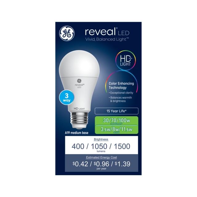 GE Reveal HD+ LED 100/70/30 Watt Replacement, Reveal, A19 3-Way Bulb (1 Pack)