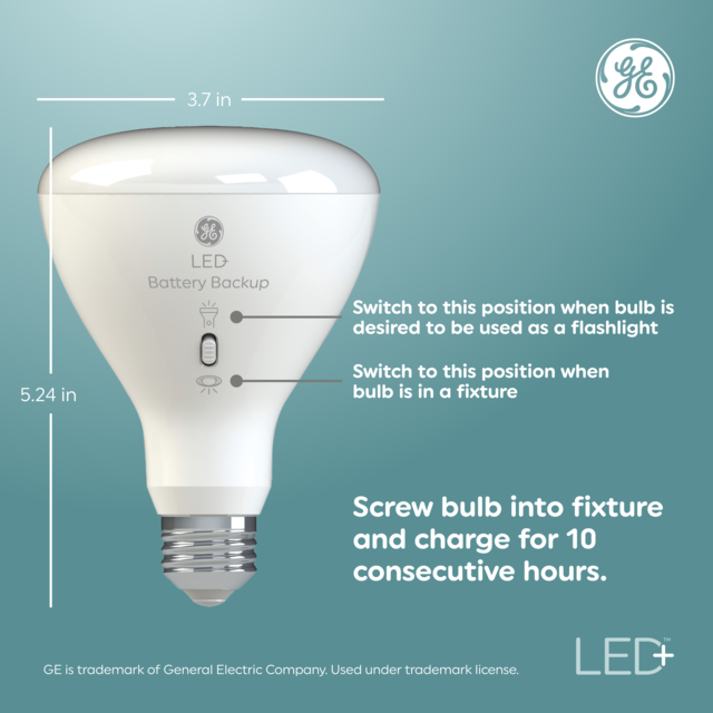 GE LED+ Battery Backup LED Light Bulbs,Indoor Floodlight, BR30 Bulb, 8 Watts (1 Pack)