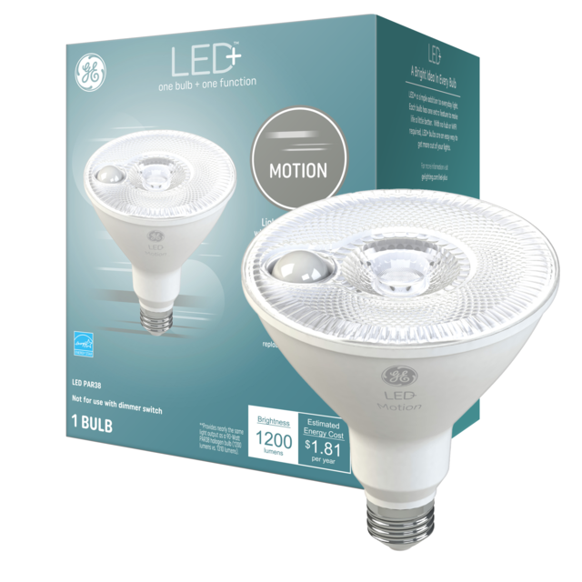 GE LED+ Motion Sensor LED Light Bulb, PAR38 Outdoor Security Floodlight