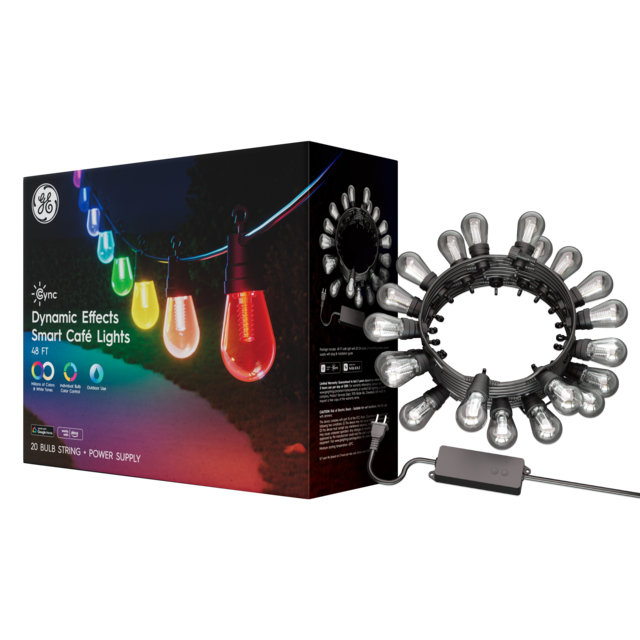 GE Cync Dynamic Effects Smart Cafe Lights, Color Changing Patio String Lights, Works with Alexa and Google, 48ft