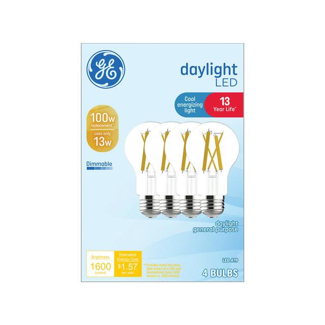 GE LED Light Bulbs,  A19 General Purpose Bulbs, 100 Watt Replacement, Daylight (4 Pack)