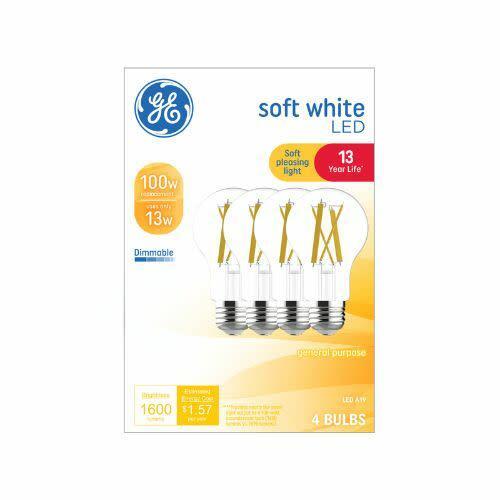 GE Classic LED 100 Watt Replacement, Soft White, A19 General Purpose Bulbs (4 Pack)