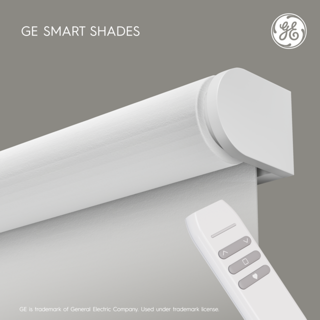 GE Smart Shade, Motorized Window Blind with Matter & Remote Control, Easy Install, White Hardware, Translucent White Fabric, Quiet Operation, 34” Width, Adjustable Length, 1 Shade