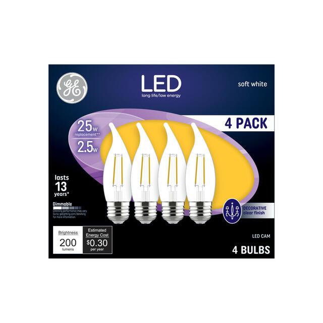 GE Classic LED 25 Watt Replacement, Soft White, CA11 Deco - Candle Bulbs (4 Pack)
