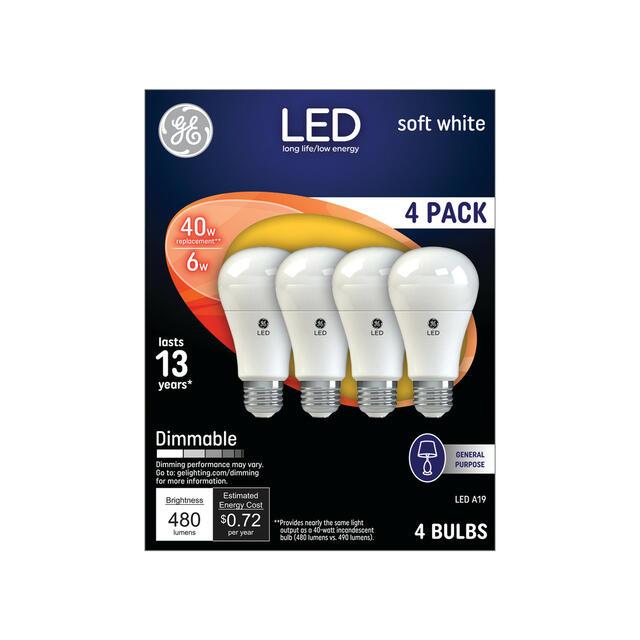 GE Classic LED 40 Watt Replacement, Soft White, A19 General Purpose Bulbs (4 Pack)