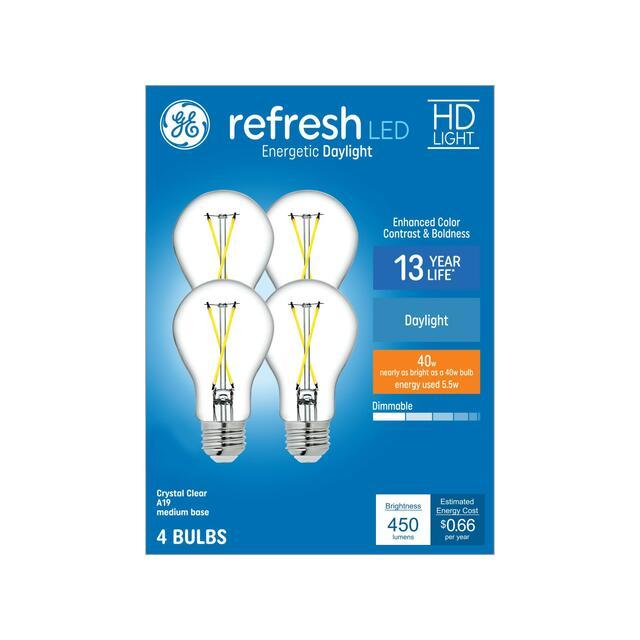 GE Refresh HD LED 40 Watt Replacement, Daylight, A19 General Purpose Bulbs (4 Pack)
