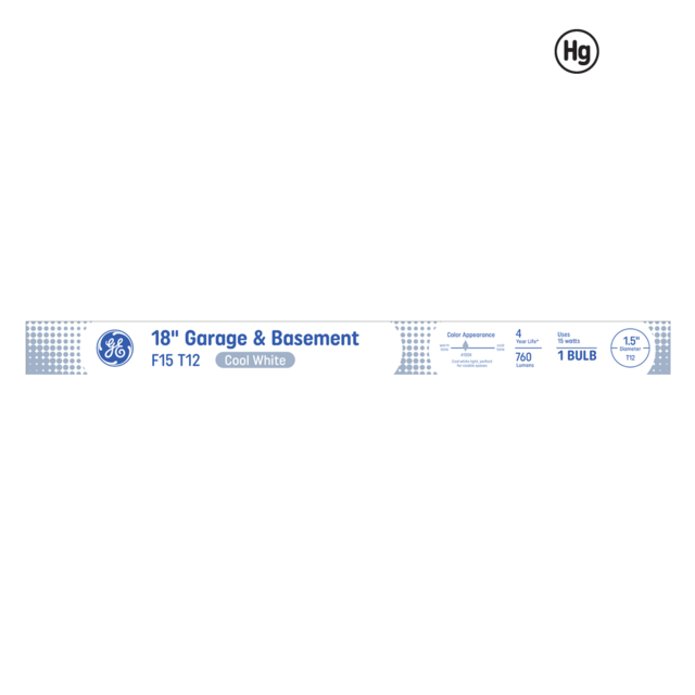GE Cool White 15 Watt 18 Inch T12 G13 Base Fluorescent Tube 1 Pack