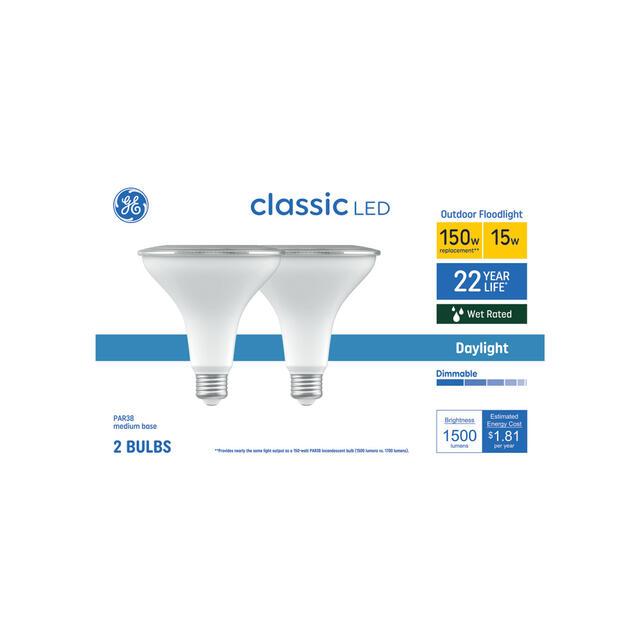 GE Classic PAR38 LED Light Bulbs, Outdoor Floodlight Spotlight Bulbs, 150 Watt Replacement, Daylight (2 Pack)