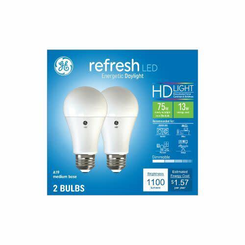 GE Refresh HD LED 75 Watt Replacement, Daylight, A19+ General Purpose Bulbs (2 Pack)