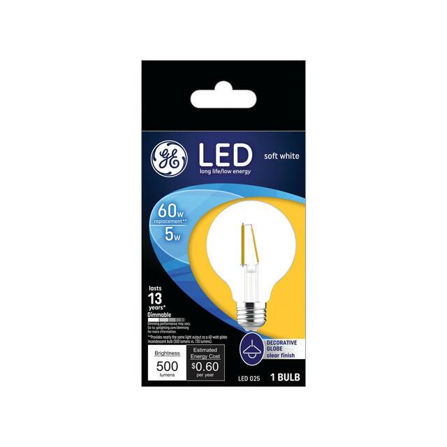 GE LED Light Bulb, 60 Watt Replacement, Soft White, G25 Vanity - Globe Bulbs (1 Pack)