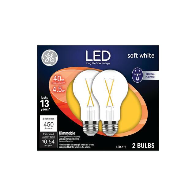 GE Classic LED 40 Watt Replacement, Soft White, A19 General Purpose Bulbs (2 Pack)