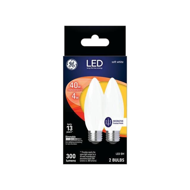 GE Classic LED 40 Watt Replacement, Soft White, B11 Deco - Candle Bulbs (2 Pack)
