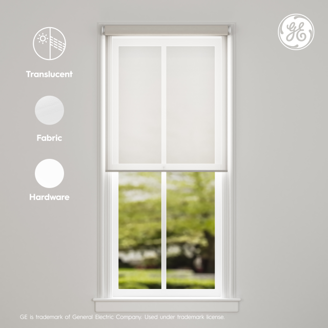 GE Smart Shade, Motorized Window Blind with Matter & Remote Control, Easy Install, White Hardware, Translucent White Fabric, Quiet Operation, 34” Width, Adjustable Length, 1 Shade