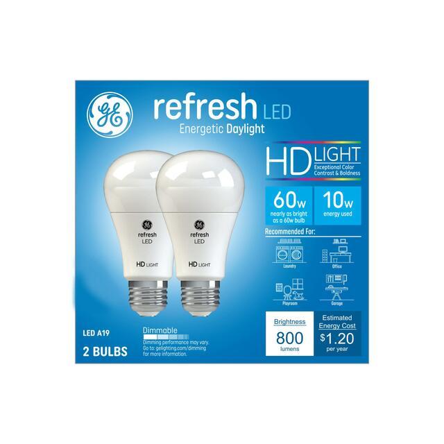 GE Refresh HD LED 60 Watt Replacement, Daylight, A19 General Purpose Bulbs (2 Pack)