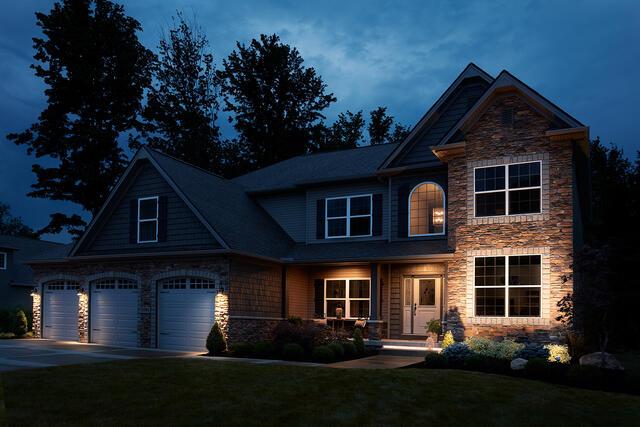 Front of home with white smart lights