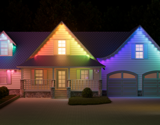 Rainbow Eave lights on front of house