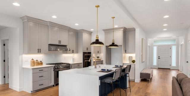 Bright kitchen with natural wood floors