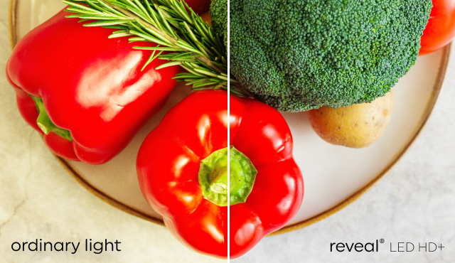 reveal light vs ordinary light on red peppers