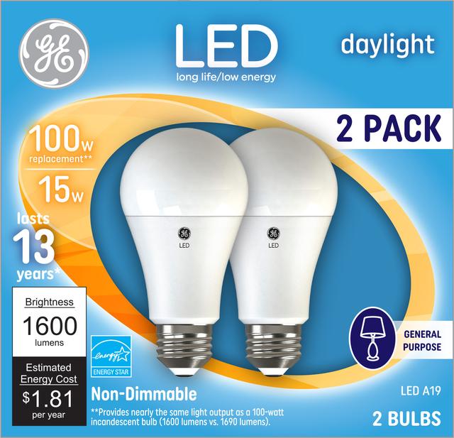Verslagen Reusachtig Steen GE Daylight 100W Replacement LED Indoor General Purpose A19 Light Bulb  (2-pack)