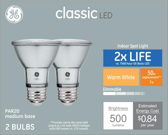 3 GE Halogen 50 Par-20 570 Lumens 50 Watts 2500 Hours for sale online 