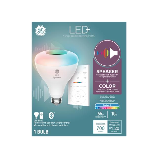 GE LED+ Bluetooth Speaker BR30 LED Light Bulb, Color Changing Light Bulb with Speaker and Remote