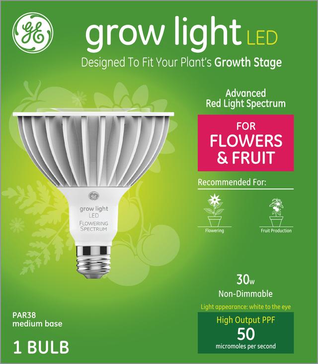 GE Grow LED Light Bulbs for Fruits and Flowers, PAR38 Bulb, 30 Watts (1