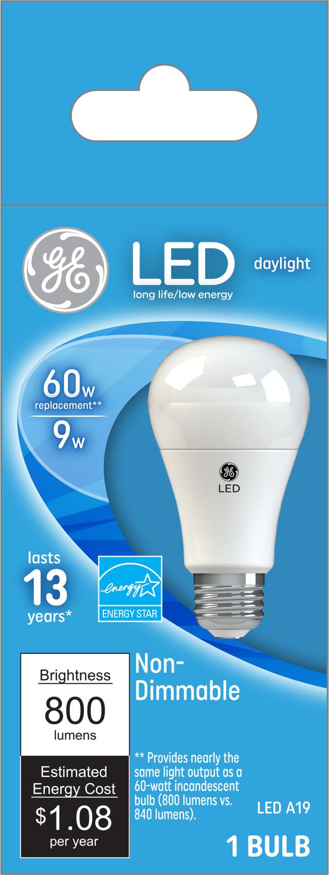 GE LED Light Bulb, 60 Watt Replacement, Daylight, A19 General Purpose