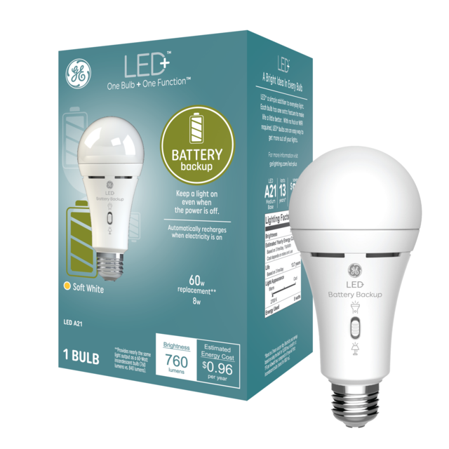 GE LED Battery Backup A21 LED Light Bulbs with Built in Flashlight