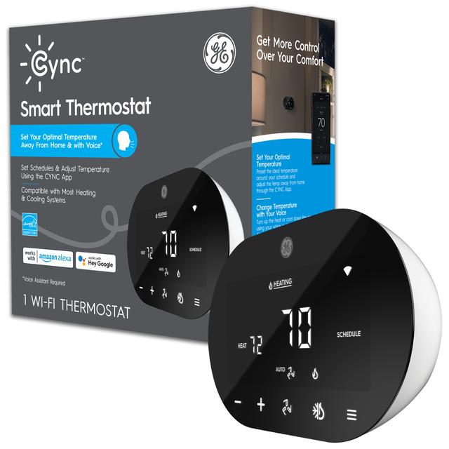 Ensemble avant de CYNC Smart Thermostat, programmable, Bluetooth / Wi-Fi activé, fonctionne avec Alexa et Google Assistant sans concentrateur, blanc