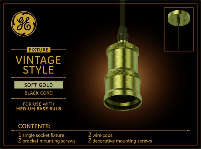 Front package of GE Vintage Style Soft Gold Pendant Fixture