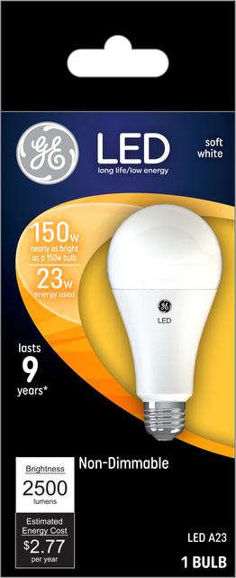 Front package of GE Soft White 150W Replacement LED E26 Base A23 Light Bulb (1 Pack)
