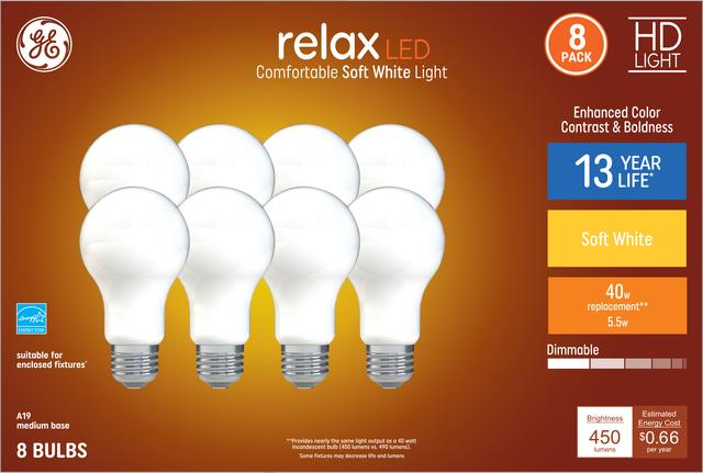 450 Lumens 4 GE relax HD Light 40-Watt Frosted White A19 LEDs w/Medium Base 
