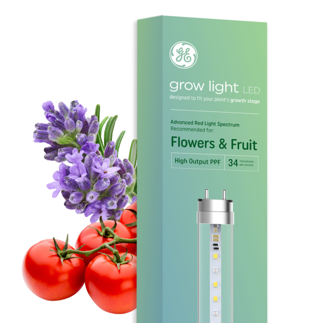 GE Grow LED Light Bulbs for Fruits and Flowers, T8 Tube Light, 34PPF (1 Pack)
