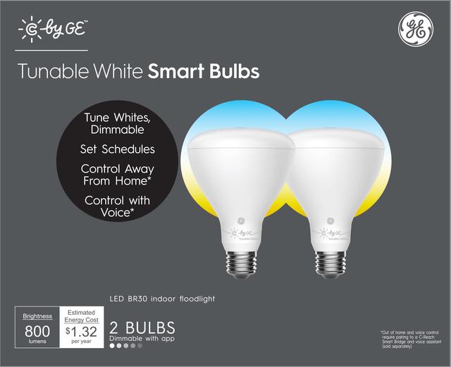 GE Cync Tunable White BR30 Smart LED Bulbs (2-Pack)