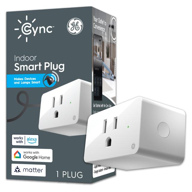 GE CYNC Indoor Smart Plug, Matter Compatible, Works with Alexa and Google Assistant, Bluetooth and Wi-Fi Enabled (1 Pack)
