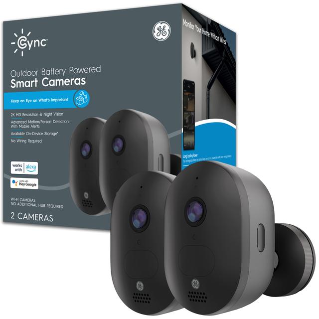 CYNC Outdoor Battery Smart Cameras, HD Resolution, Night Vision Works with Alexa and Google Assistant, Wi-Fi Enabled, No Hub Required (2-Pack)